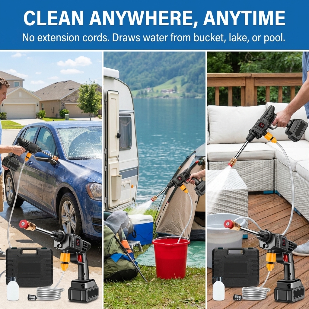 Portable Cordless Pressure Washer | 725 PSI Battery Powered | Dual Battery & Adjustable Nozzle