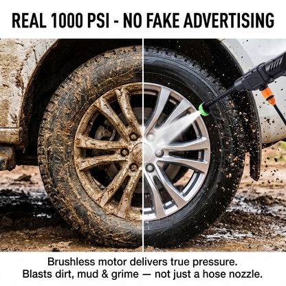 1000 PSI Cordless Portable Pressure Washer — 6-in-1 Nozzle, Dual Battery, Foam Cannon Included