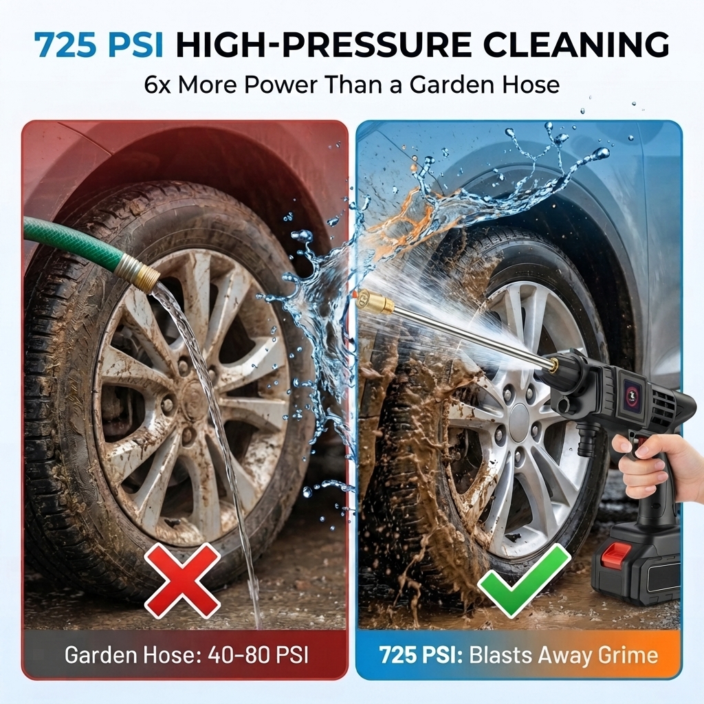 Portable Cordless Pressure Washer | 725 PSI Battery Powered | Dual Battery & Adjustable Nozzle