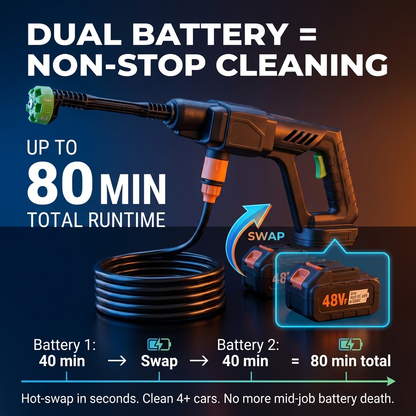 1000 PSI Cordless Portable Pressure Washer — 6-in-1 Nozzle, Dual Battery, Foam Cannon Included
